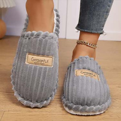 Modlily Flip Flops Light Grey Letter Print Round Toe Falt Slippers - 38