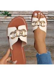 Modlily Flip Flops White Color Open Toe Falt Sliders - 36