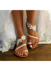 Modlily Flip Flops White Open Toe Falt Flip Flops Slippers - 36