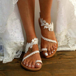Modlily Flip Flops White Open Toe Falt Flip Flops Slippers - 38