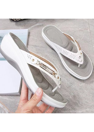 Modlily Flip Flops White Open Toe Low Heel Flip Flops - 36
