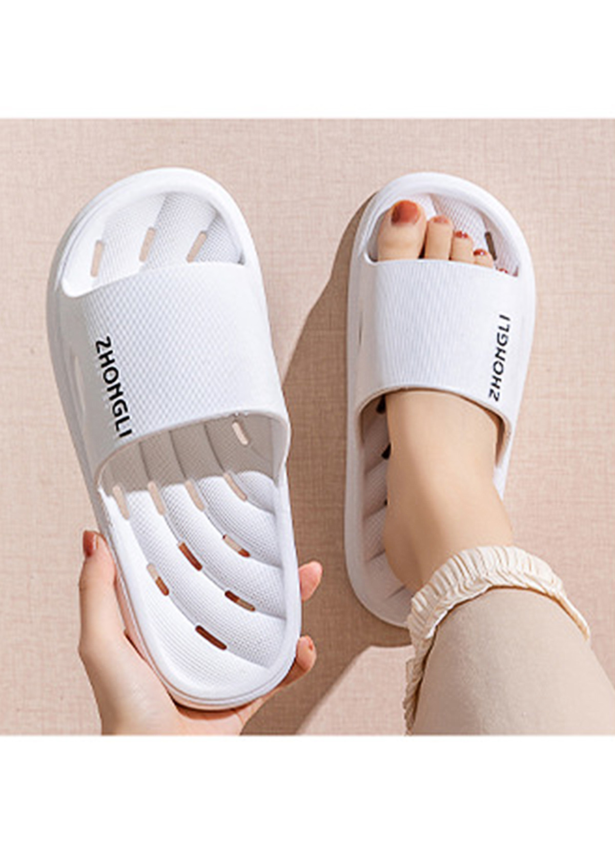 Modlily Flip Flops White Rubber Round Toe Falt Sliders - 36