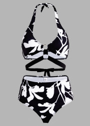 Modlily Floral Print Halter High Waisted Bikini Set - XL