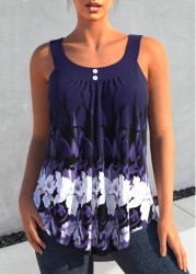 Modlily Floral Print Round Neck Deep Purple Tank Top - S