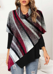 Modlily Geometric Print Asymmetric Hem 3/4 Sleeve Sweatshirt - S