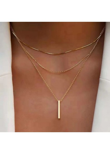Modlily Gold Alloy Chain Design Layered Necklace - One Size