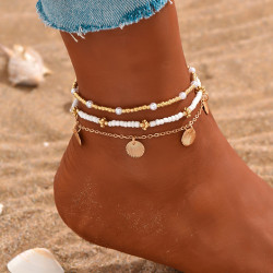 Modlily Gold Seashell Detail Round Anklet Set - One Size