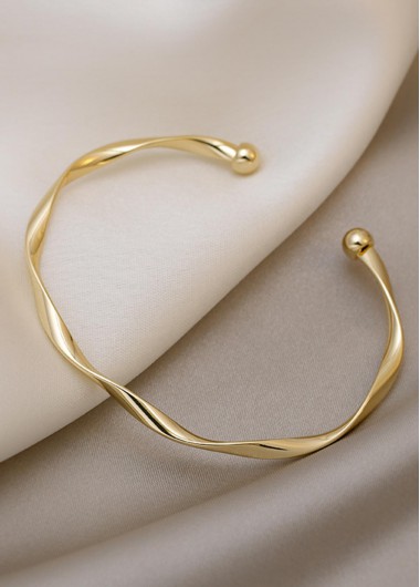 Modlily Golden Alloy Open Cuff Twisted Bangle - One Size
