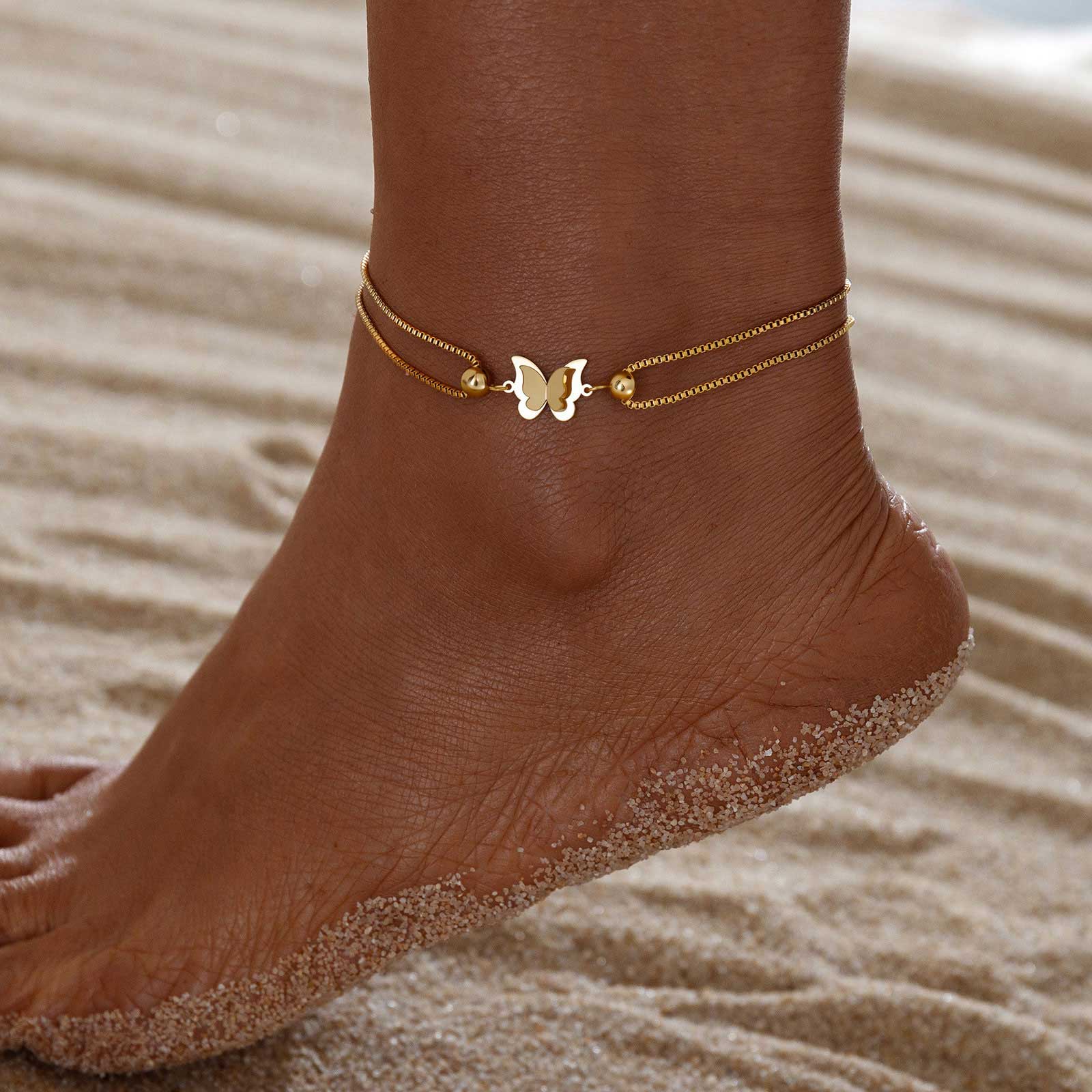 Modlily Golden Animal Print Butterfly Design Anklet - One Size