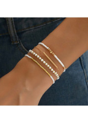 Modlily Golden Beaded Design Chain Bracelet Set - One Size