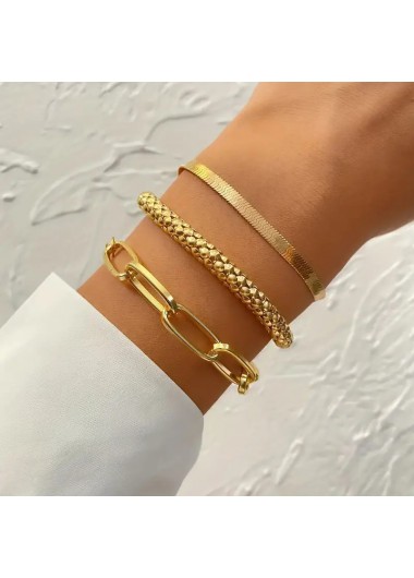 Modlily Golden Chain Design Alloy Bracelet Set - One Size
