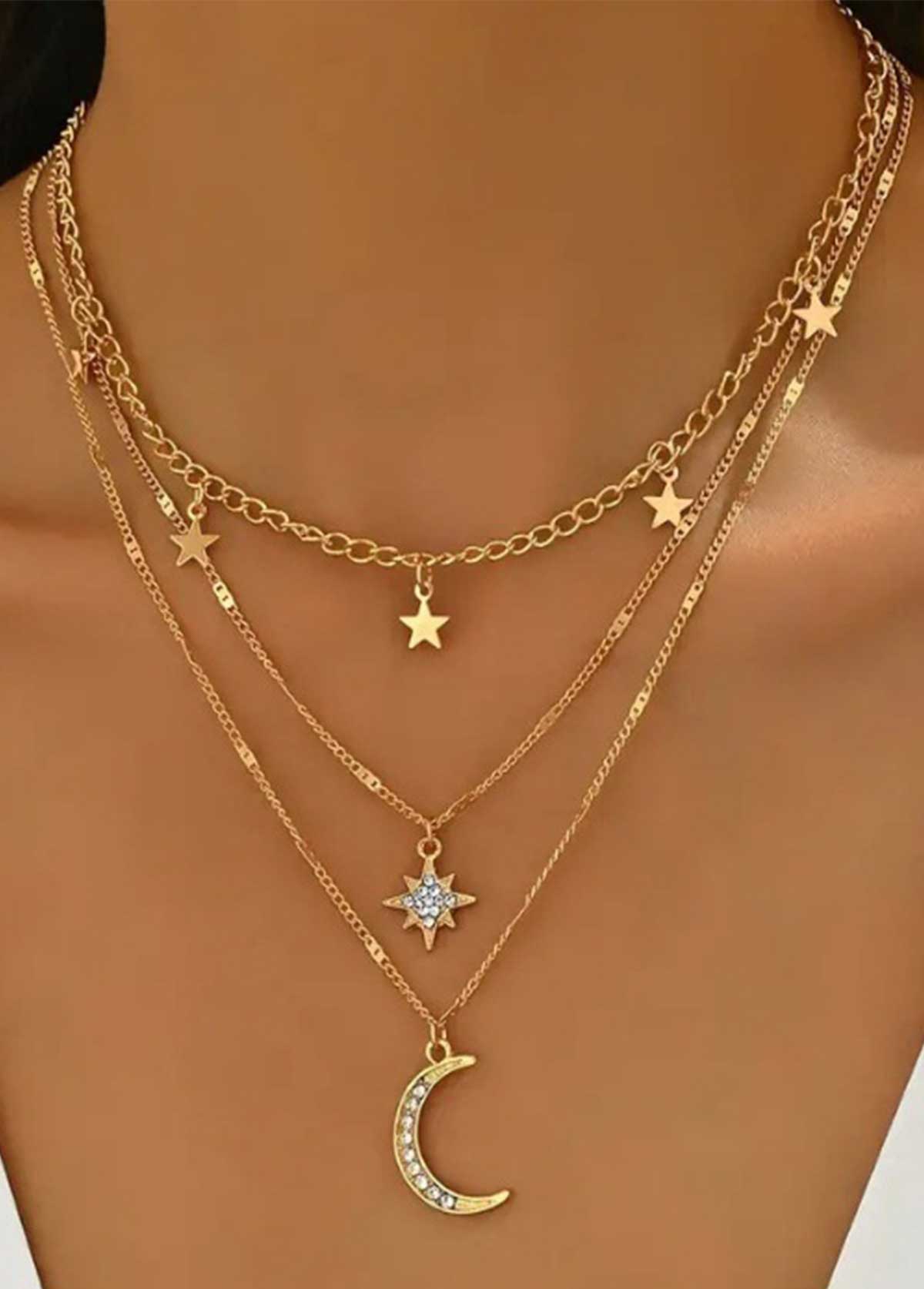 Modlily Golden Color Moon Alloy Detail Necklace - One Size