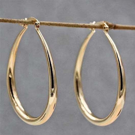 Modlily Golden Color Oval Metal Detail Earrings - One Size
