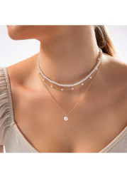 Modlily Golden Color Pearl Detail Layered Necklace - One Size