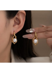 Modlily Golden Color Stainless Steel Detail Earrings - One Size