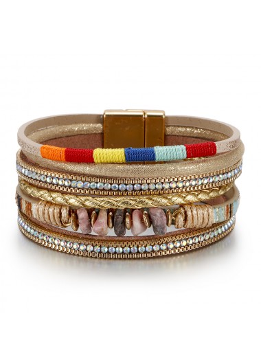 Modlily Golden Layered Design Faux Leather Bracelet - One Size