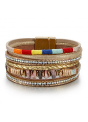 Modlily Golden Layered Design Faux Leather Bracelet - One Size