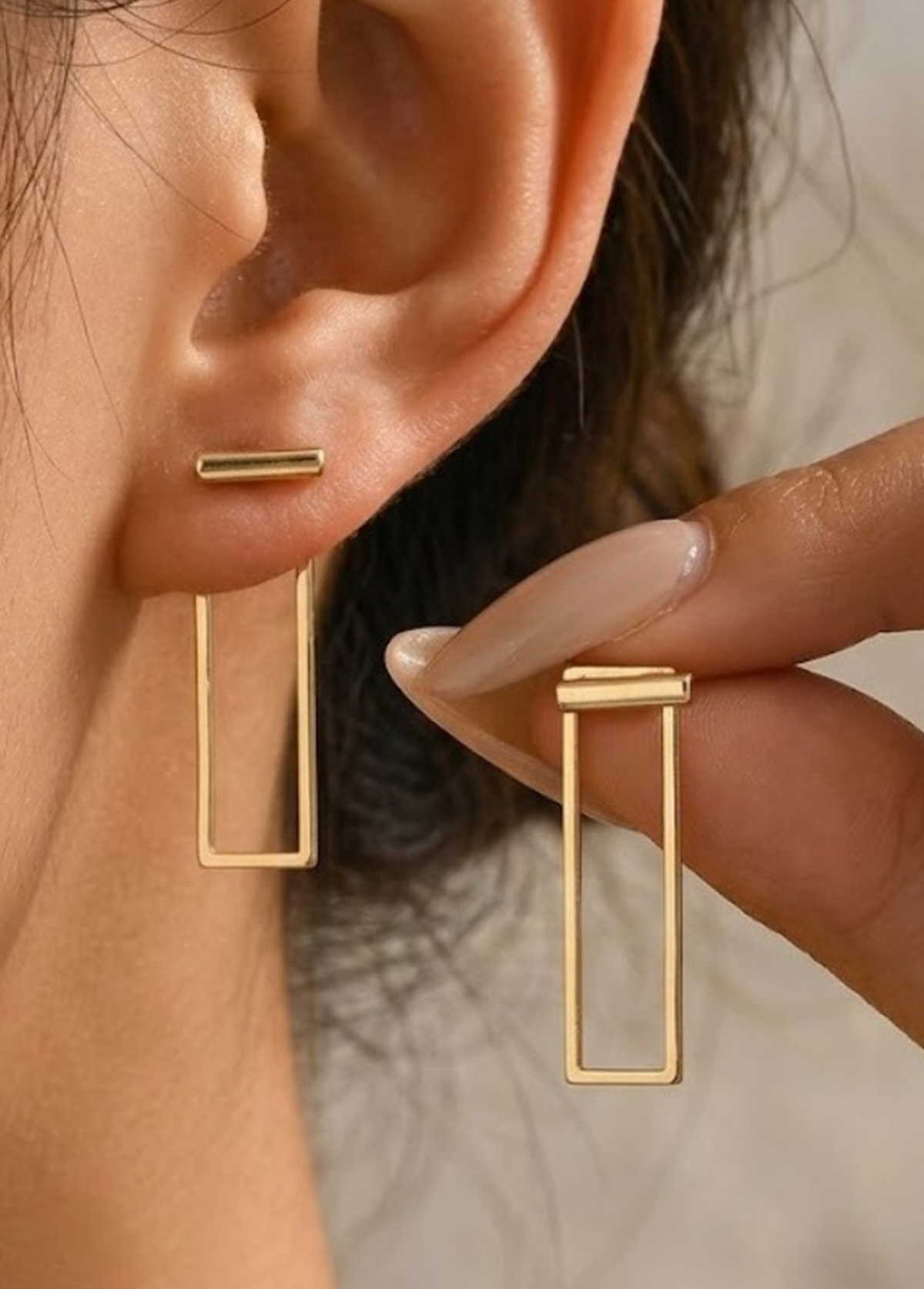 Modlily Golden Rectangle Alloy Earring for Women Fashion - One Size