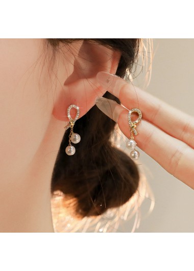 Modlily Golden Rhinestone Pearl Design Alloy Earrings - One Size