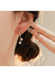 Modlily Golden Rhinestone Pearl Design Alloy Earrings - One Size