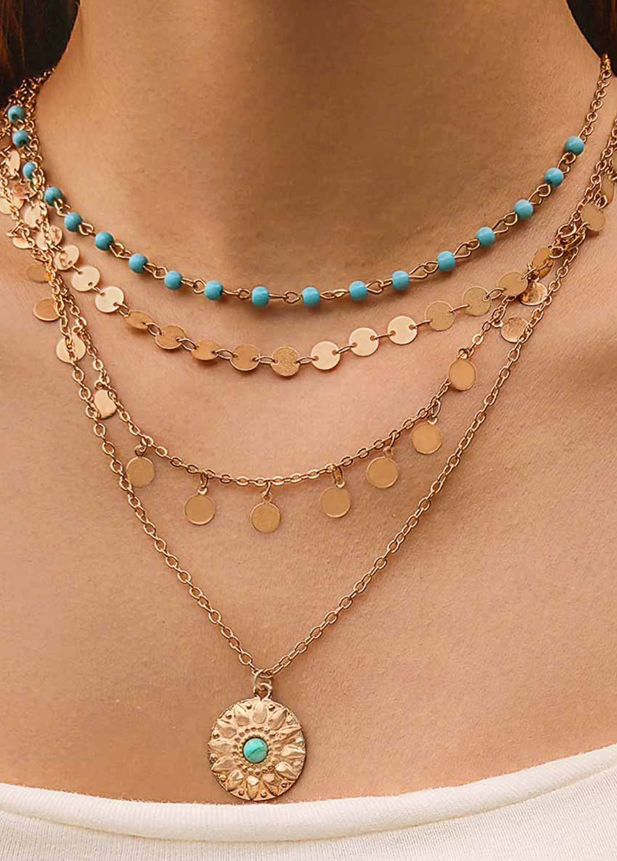 Modlily Golden Round Alloy Design Necklaces Set - One Size