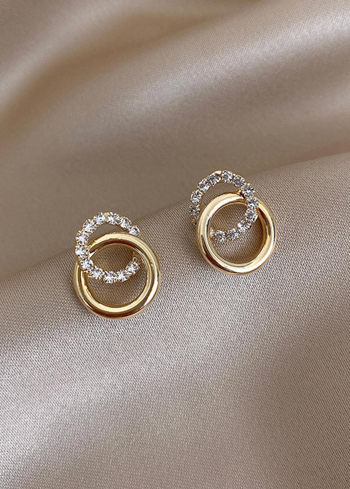 Modlily Golden Round Alloy Rhinestone Double Hoop Earrings - One Size