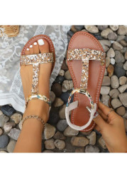 Modlily Golden Rubber Peep Toe Falt Sandals - 36