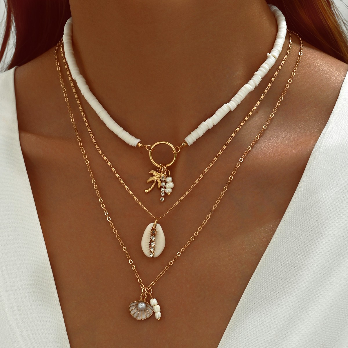 Modlily Golden Shell Tree Alloy Necklace Set - One Size