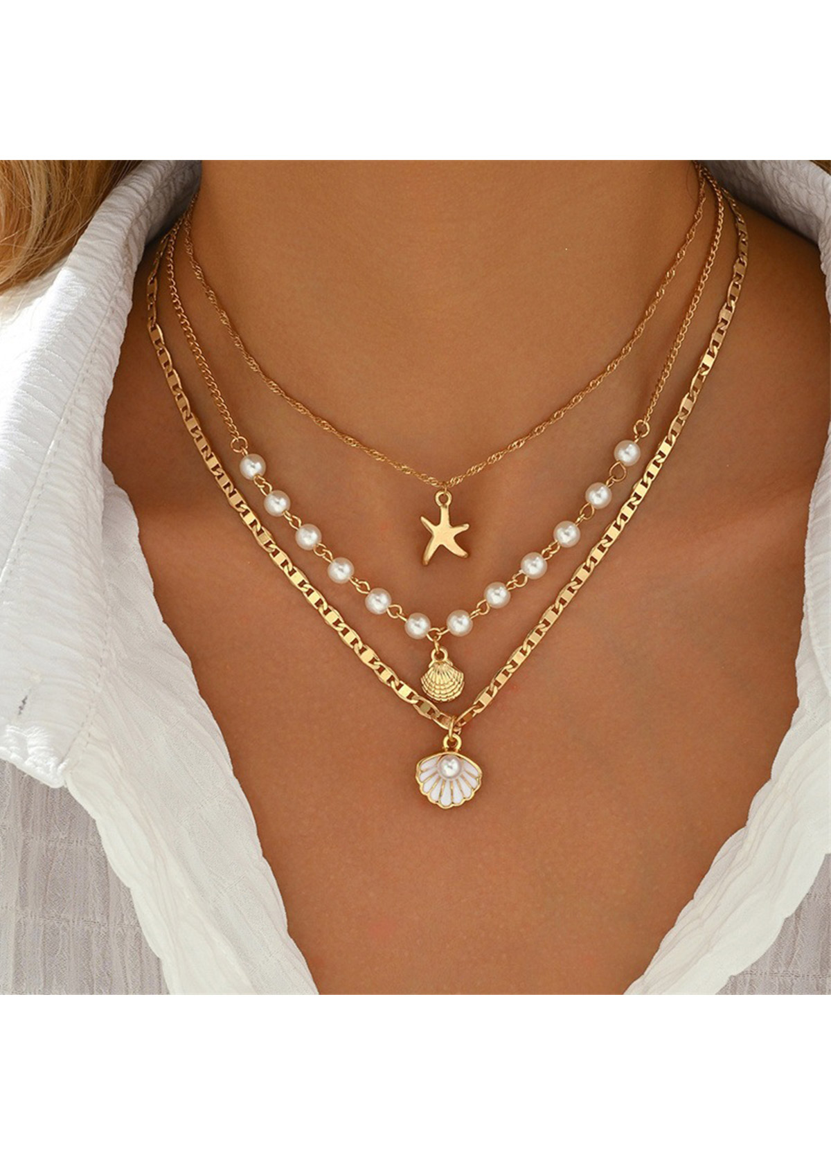 Modlily Golden Star Design Alloy Necklace Set - One Size
