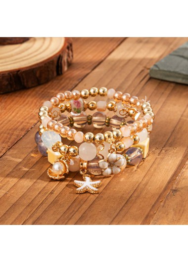 Modlily Golden Starfish Alloy Beaded Bracelet Set - One Size
