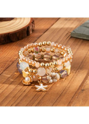 Modlily Golden Starfish Alloy Beaded Bracelet Set - One Size