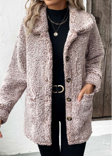 Modlily Gray Brown Button Long Sleeve Turn Down Collar Coat - S