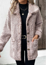 Modlily Gray Brown Button Long Sleeve Turn Down Collar Coat - S