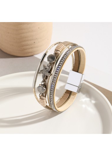 Modlily Gray Brown Shell Faux Leather Bangle - One Size