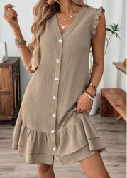 Modlily Gray Brown Short Sleeve V Neck Dress - S