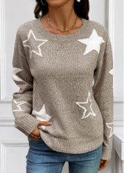 Modlily Gray Brown Tummy Coverage Star Print Long Sleeve Sweater - S
