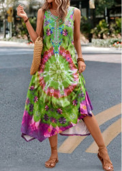 Modlily Green Handkerchief Hem Tie Dye Print Dress - M
