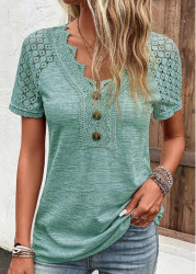 Modlily Green Lace Short Sleeve V Neck T Shirt - M
