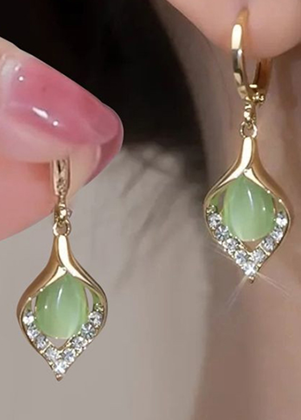 Modlily Green Leaf Hollow Design Alloy Detail Earrings - One Size