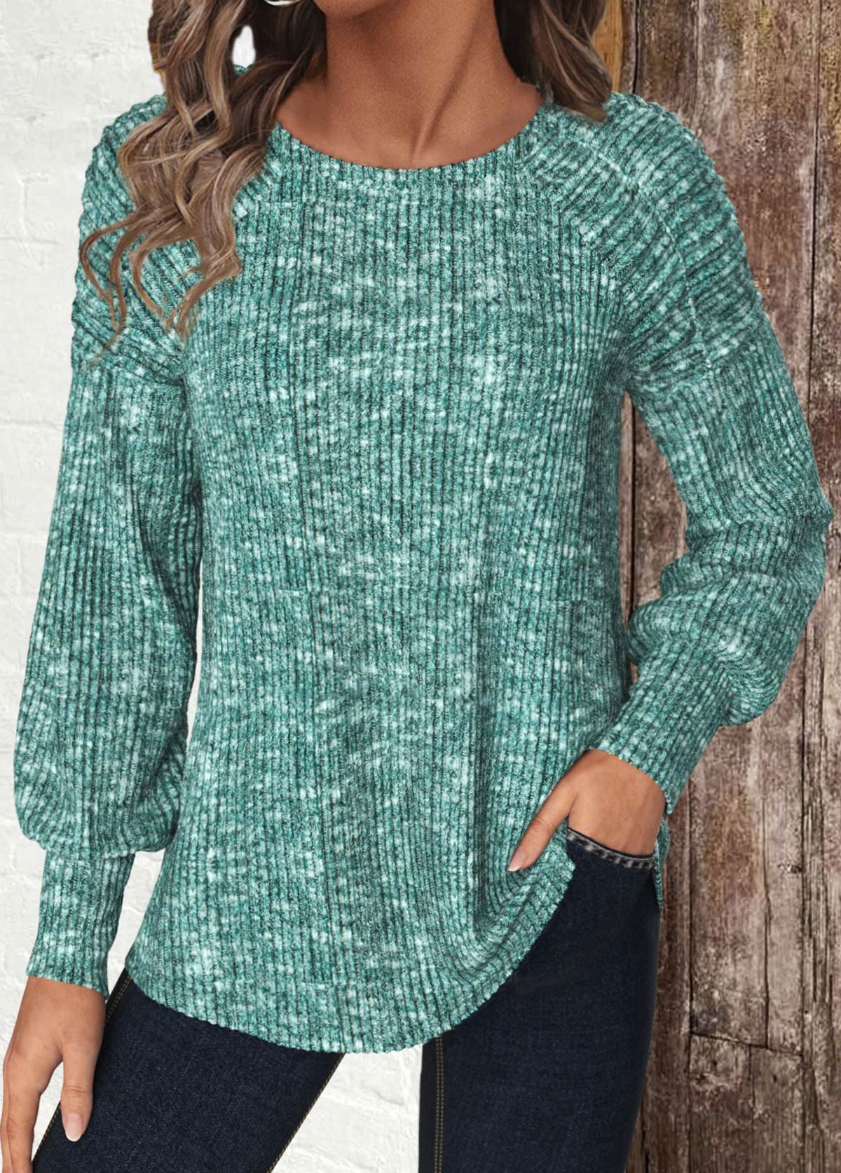 Modlily Green Long Sleeve Round Neck T Shirt - M