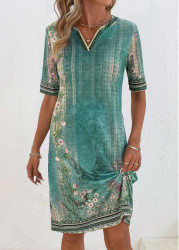 Modlily Green Patchwork Floral Print Shift Dress - XXL