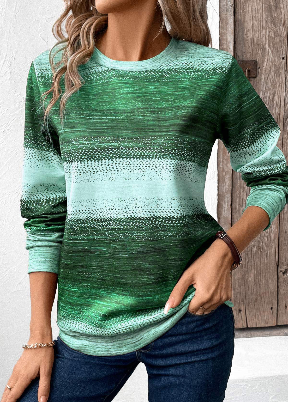 Modlily Green Patchwork Tribal Print Long Sleeve Sweatshirt - XL