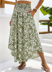 Modlily Green Pocket Ditsy Floral Print A Line Maxi Skirt - 2XL