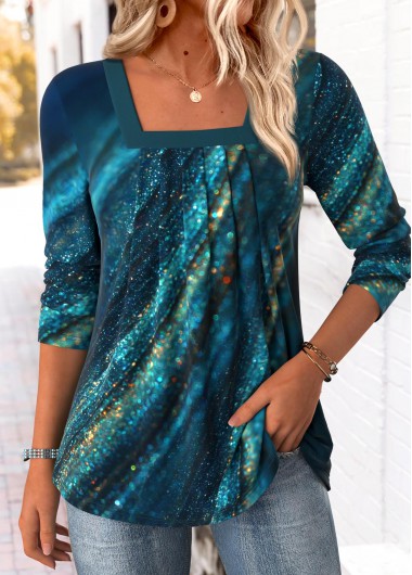 Modlily Green Tummy Coverage Dazzle Colorful Print T Shirt - M