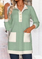 Modlily Green Tummy Coverage Long Sleeve Turn Down Collar Sweatshirt - M