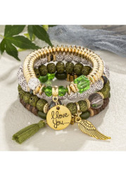 Modlily Green Wing Tassel Acrylic Bracelet Set - One Size