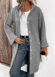 Modlily Grey Button Long Sleeve V Neck Cardigan - S