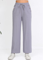 Modlily Grey Drawstring Straight Leg Elastic Waist High Waisted Pants - L