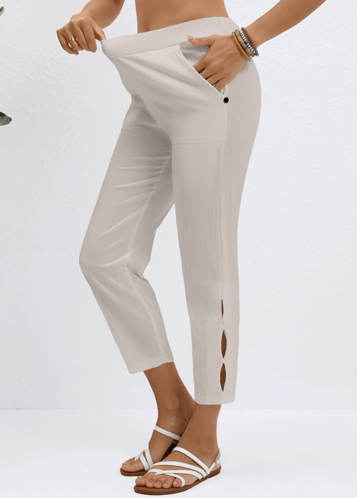 Modlily Grey Elastic Waist High Waisted Pants - S