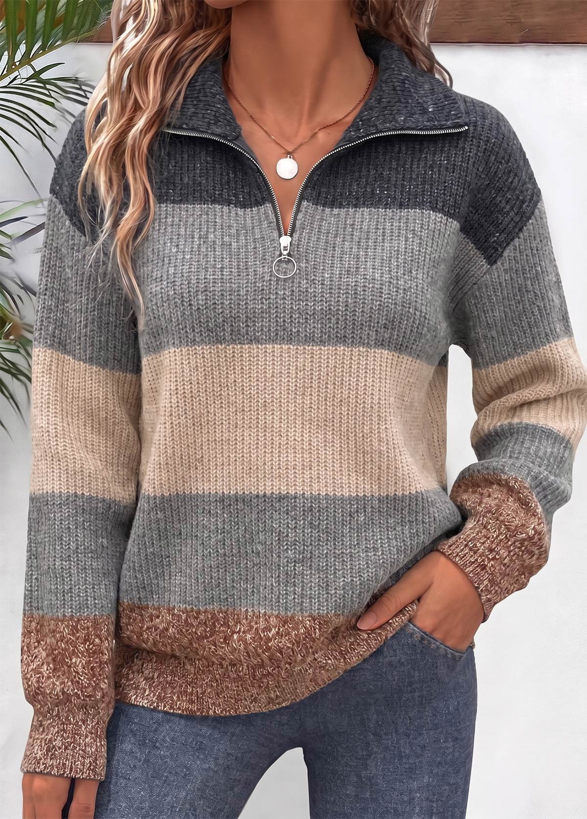 Modlily Grey Geometric Print Sweater - M